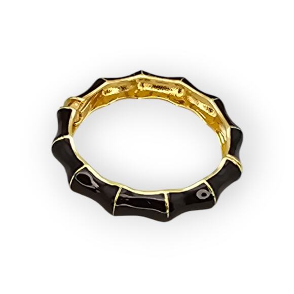 Black and Gold Bangle – Elegant Enamel Bamboo Hinge Bracelet - Picture 6 of 9